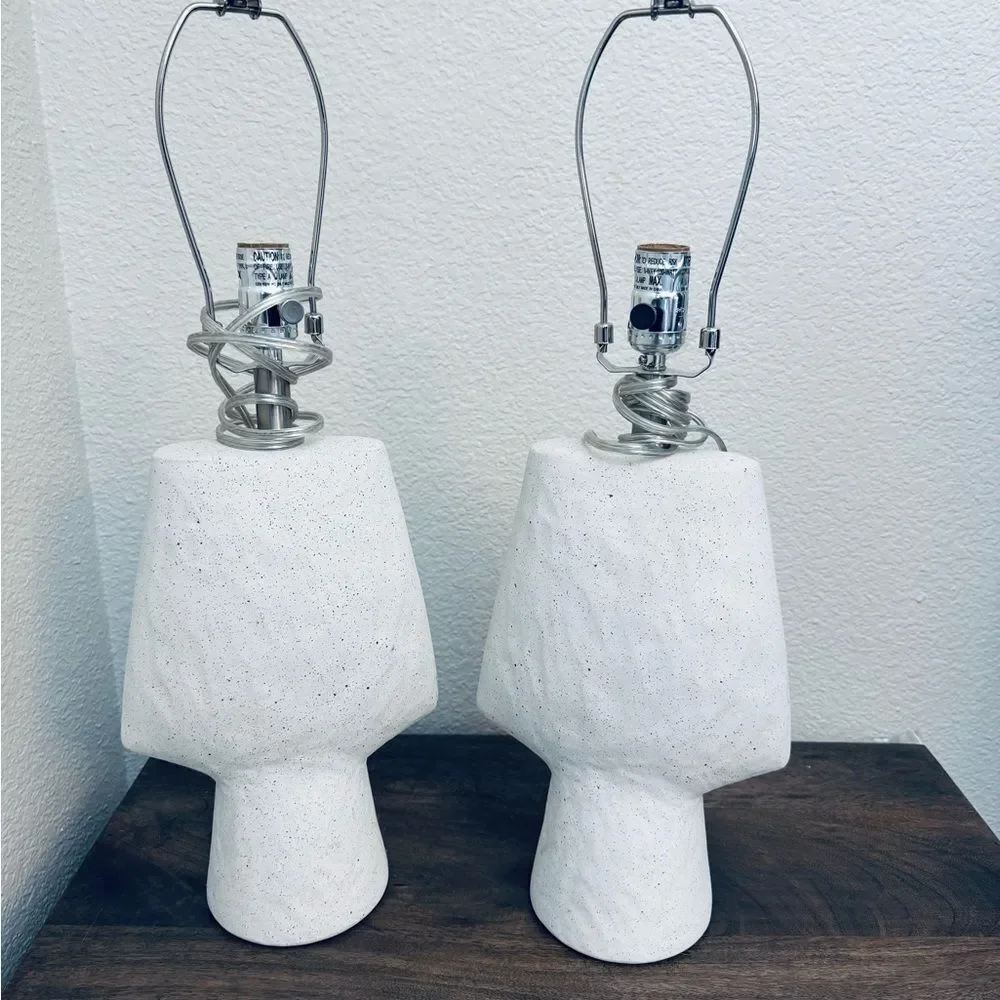 Modern Organic Boho Southwest White Speckled Textured Table Lamp